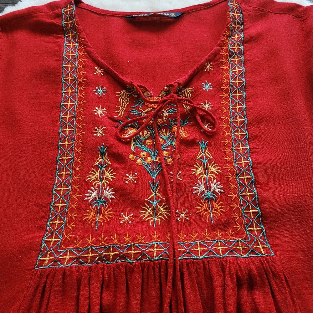 Vintage Chokhi Bandhni Bohemian Chic Peasant Top in Rich Red Sz XS-S - Picture 4 of 9